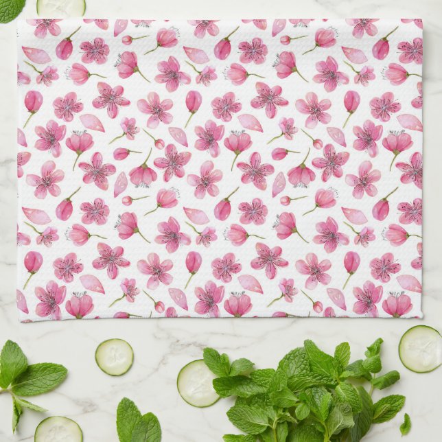 Pink Sakura Flowers Serviette de cuisine 16" x 24" (Plié)