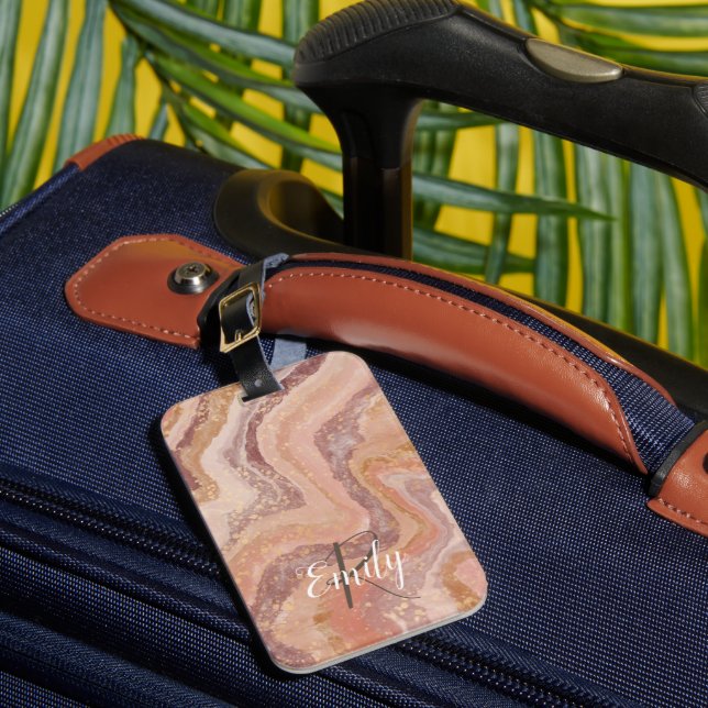 Pink Sandstone Agate Marble Abstrakt Name Monogram Gepäckanhänger (Vorderseite Insitu 1)