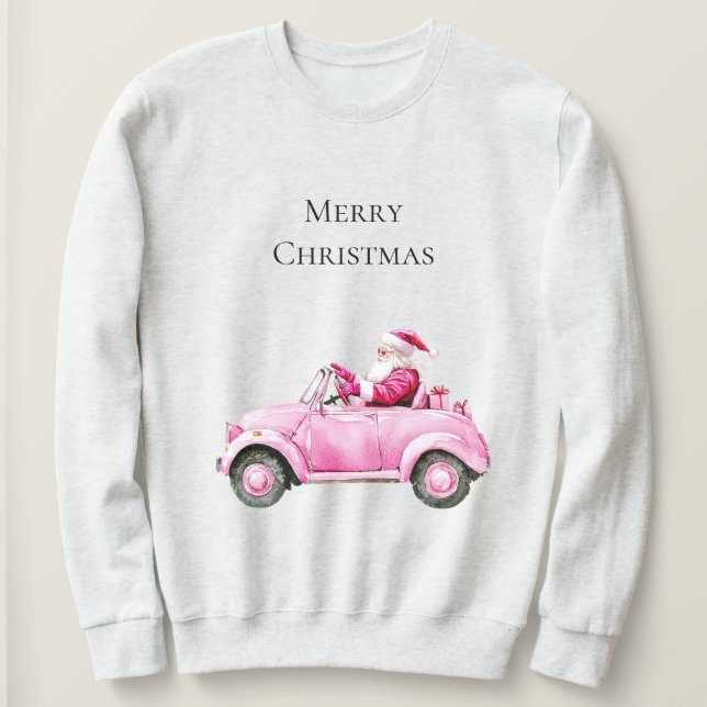 Pink Santa Car Weihnachten Sweatshirt (Design vorne)