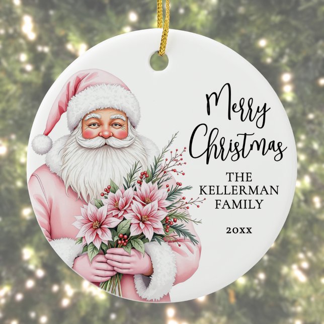 Pink Santa Christmas Keramik Ornament (Pink Santa Merry Christmas Ceramic Ornament)