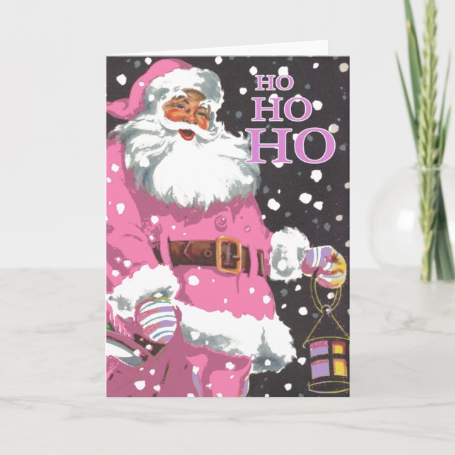 Pink Santa Claus Weihnachtskarte Feiertagskarte (Vorderseite)
