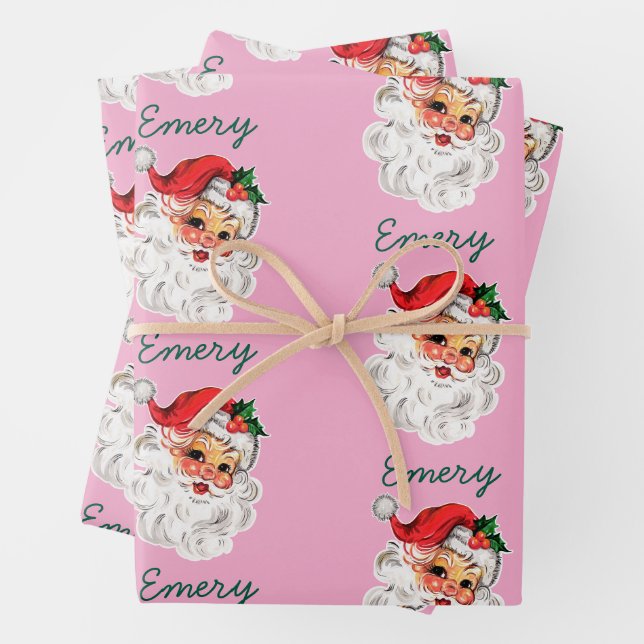 Pink Santa Face Weihnachtsausflüge nach Maß Geschenkpapier Set (Beispiel)