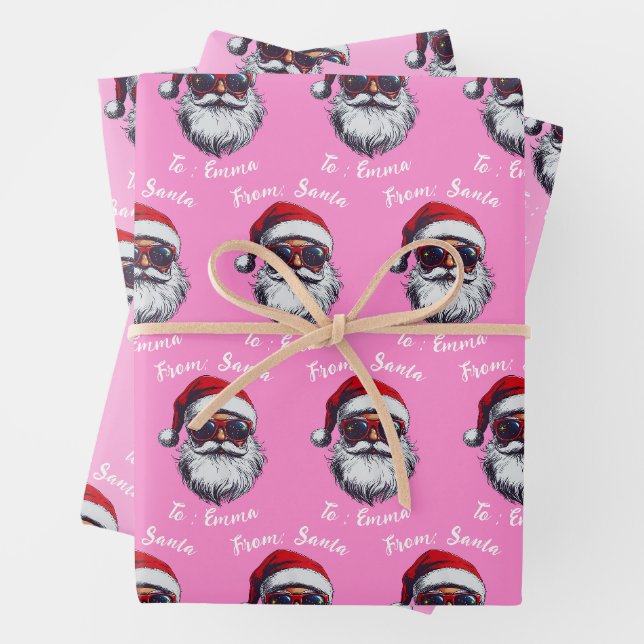 Pink Santa Gift Wrap, Custom Name Christmas Pink Geschenkpapier Set (Beispiel)