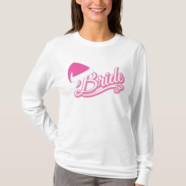 Pink Santa Hat Bride long manches T-shirt blanc (Devant)