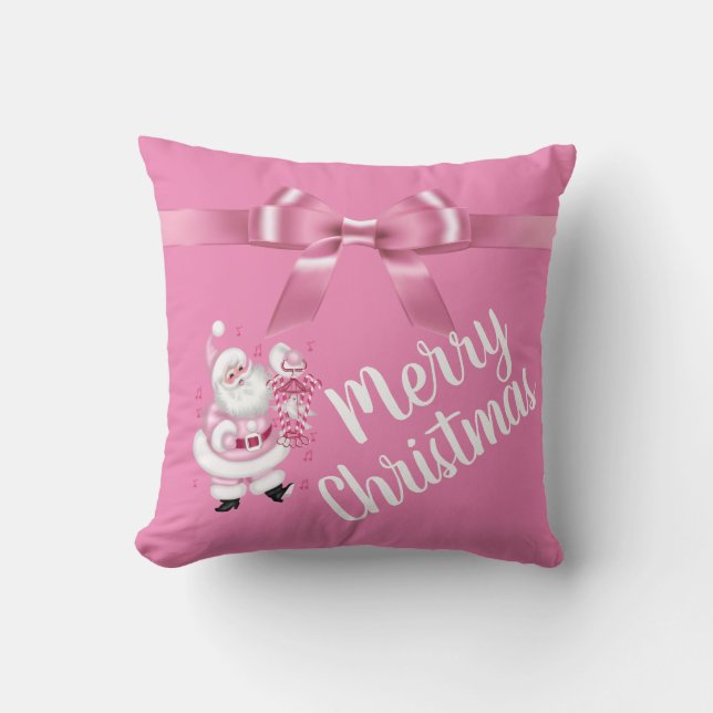 Pink Santa Merry Weihnachts-Wohngestaltung Kissen  (Vorderseite)