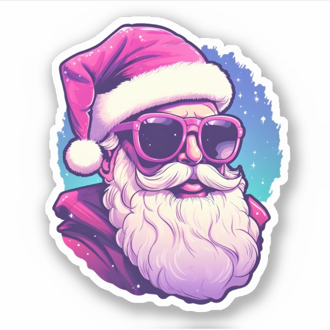 Pink Santa Wearing Sonnenbrille Niedlich Weihnacht Aufkleber (Vorderseite)