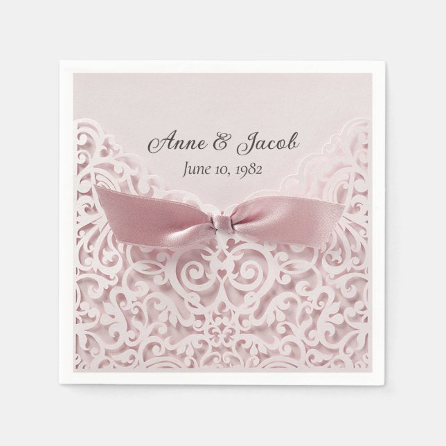 Pink Satin Bow an der Spitze des Jubiläums Serviette (Vorderseite)