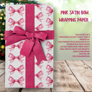 Pink Satin Bow Wrapping Paper Sheets Geschenkpapier Set