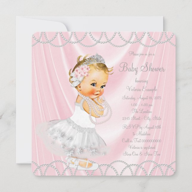 Pink Satin Pearl Little Lady Girl Babydusche Einladung (Vorderseite)