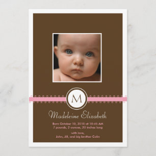 Pink Satin Ribbon mit Monogram Birth Ankündigung