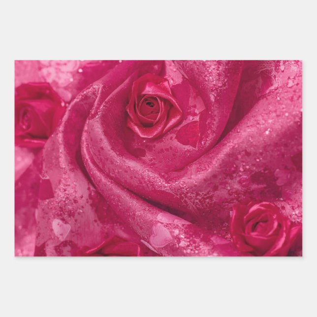 Pink Satin Rose Geschenkpapier Set (Vorderseite)