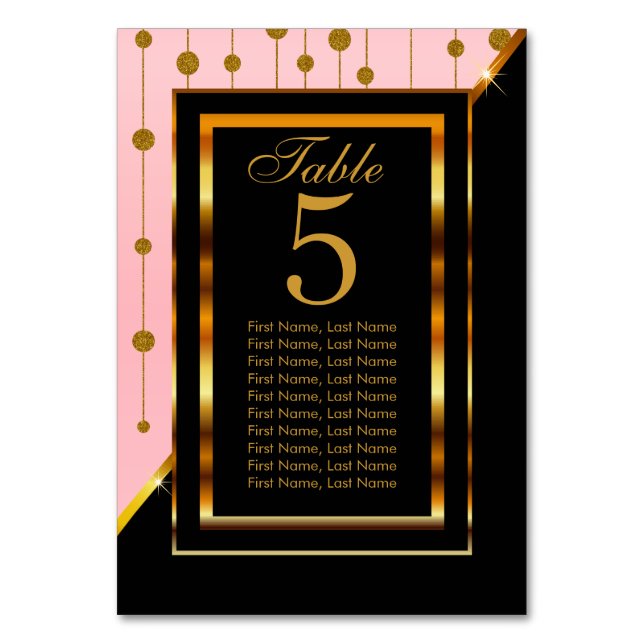 Pink Satin und Gold Confetti Dot Strings Tischnummer (Rückseite)