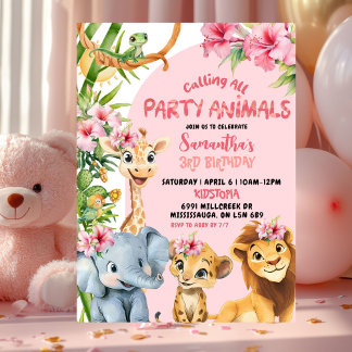 Pink Savannah Calling All Party Animals Birthday Einladung