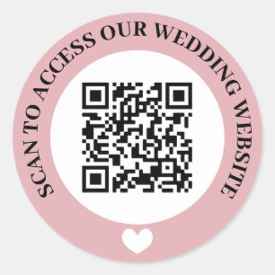 Pink Scan to access Wedding Website Herz QR Code Runder Aufkleber