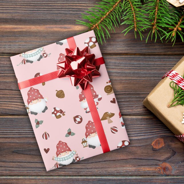 Pink Scandi Weihnachtsgnomies Geschenkpapier (Von Creator hochgeladen)