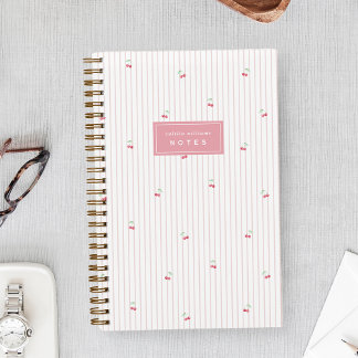 Pink | Scattered Cherry Pinstripe Personalized Notizbuch