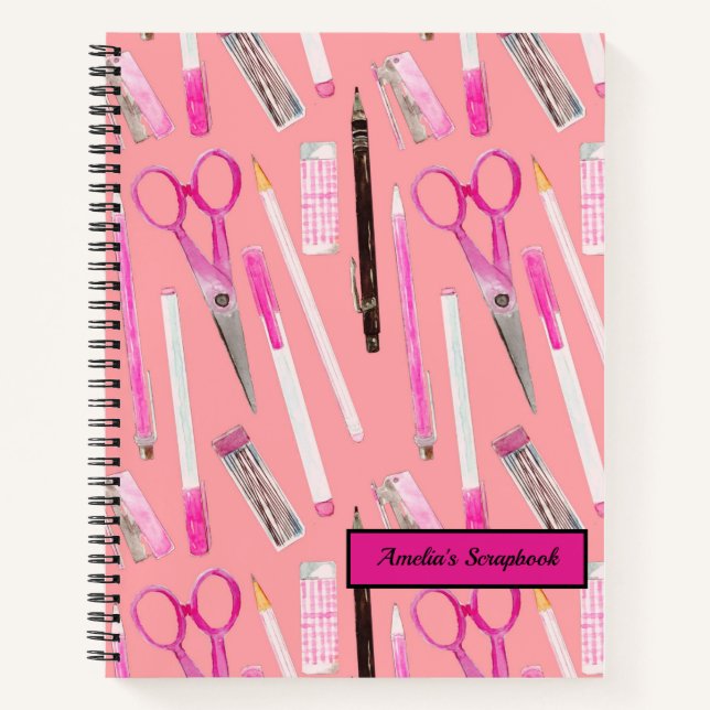 Pink-Schere Stift Radierer Marker personalisieren Notizbuch (Vorderseite)