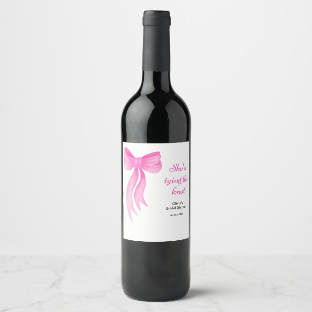 Pink Schleife - Hochzeitsbrause  Weinetikett (Vorderseite)