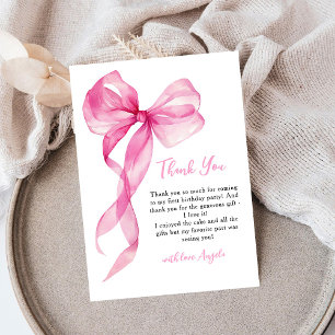 Pink Schleife Mädchen 1. Geburtstag Dankeskarte