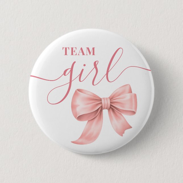 Pink Schleife Team Mädchen Geschlecht Enthüllungsf Button (Vorderseite)