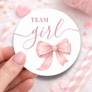Pink Schleife Team Mädchen Geschlecht Enthüllungsf Runder Aufkleber