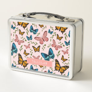 Pink-Schmetterling-Muster Metall Brotdose