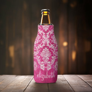 Pink-Schmutz-Damast-Muster-Gewohnheits-Monogramm Flaschenkühler