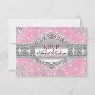 Pink Schneeflocken Winter Wonderland Sweet 16 RSVP Karte