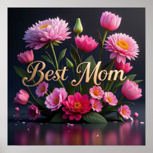 Pink Schöne Blume Beste Mama je Bouquet Poster