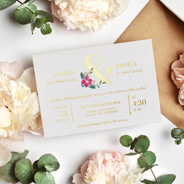 Pink Schöne Blumenverkleidung und Typografie Hochz Folieneinladung (Von Creator hochgeladen)