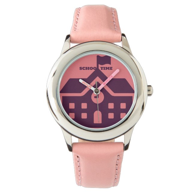 Pink School Schüler Mädchen Uhr (Vorderseite)