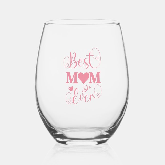 Pink-Schrift "Beste Mama je" Weinglas Ohne Stiel (Vorderseite)