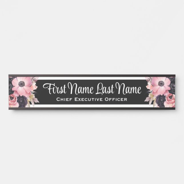 Pink Schwarz Floral Office Türschilder Name Plate Türschild (Vorderseite )