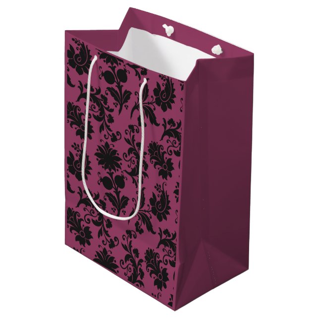 Pink-schwarz-gotische Blume Muster Halloween Mittlere Geschenktüte (Vorderseite Schrägansicht)