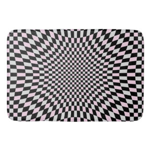 Pink Schwarz Grau Trippy Schachbrett Muster Badematte