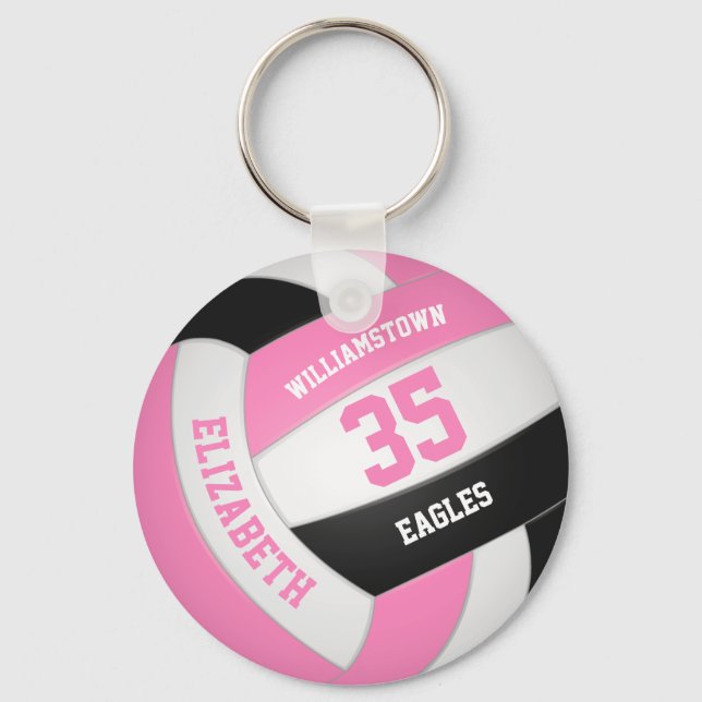 Pink schwarz gürtelig personalisierter Mannschafts Schlüsselanhänger (Vorderseite)