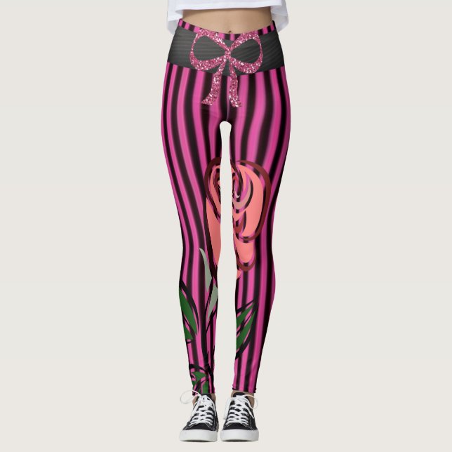 Pink-schwarz-langes Leggings (Vorderseite)