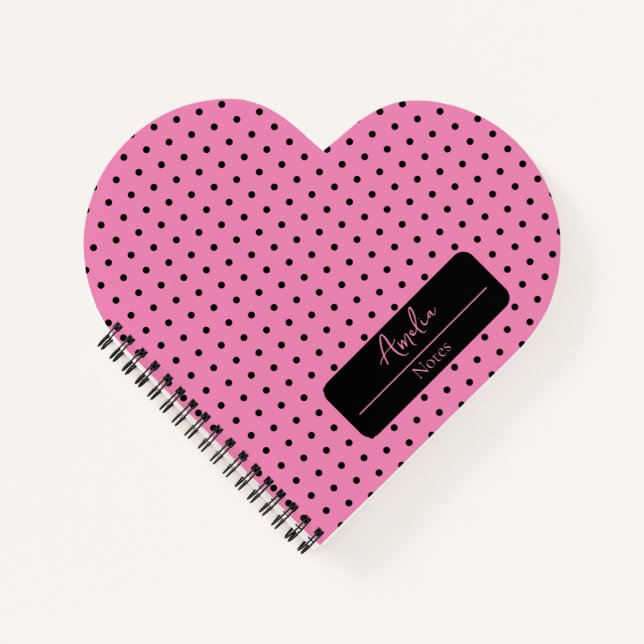 Pink-schwarz-polka-Dosen-Herz Notizbuch (Vorderseite)