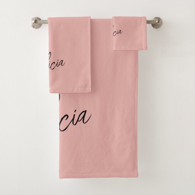 Pink, schwarz, Skriptname personalisiert Badhandtuch Set (Insitu)