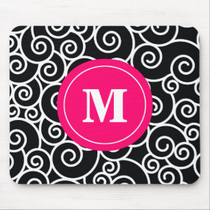 Pink-Schwarz-Strudel-Monogramm-Mausunterlage Mousepad