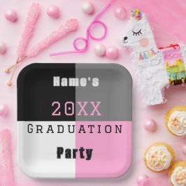 Pink, Schwarz und Weiß-Graduierungspartei pa Pappteller
