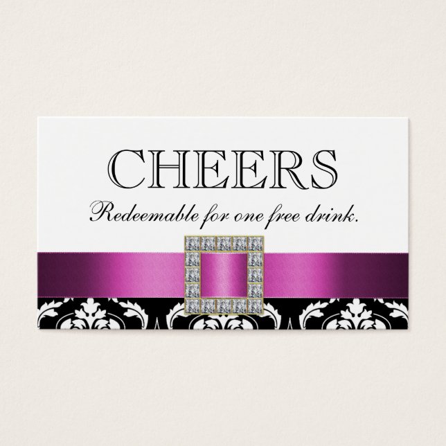 Pink Schwarz-weiß Damask Hochzeitsgetränk Bar Drin (Vorderseite)