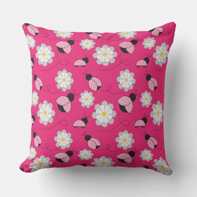 PINK SCHWARZ-WEISS LADYBUGS & WHITE DAISIES KISSEN (Vorderseite)