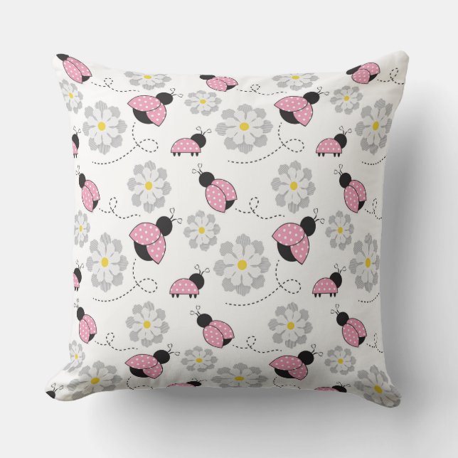 PINK SCHWARZ-WEISS LADYBUGS & WHITE DAISIES KISSEN (Vorderseite)