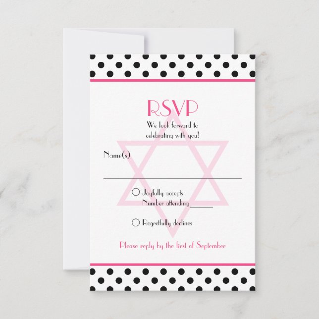 Pink Schwarz-weiß Polka Dot Bat Mitzvah Replik Car RSVP Karte (Vorderseite)