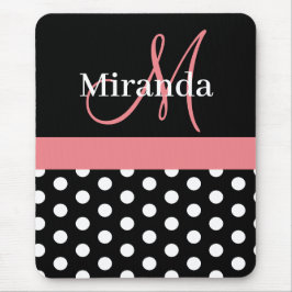 Pink Schwarz-weiß Polka Dot Monogram Mouse Pad Mousepad