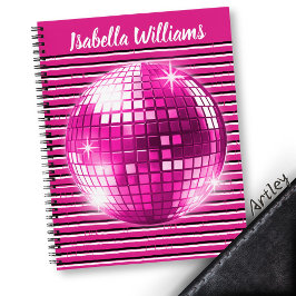 Pink Schwarz-weiß Stripe Disco Ball Spiralnotebook Notizbuch