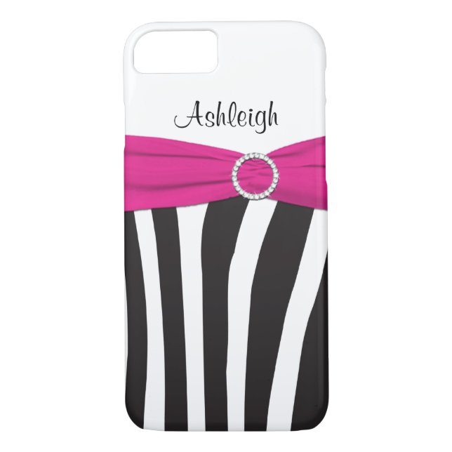 Pink, schwarz, weiß Zebra gestreiftes iPhone 7 Fal Case-Mate iPhone Hülle (Rückseite)