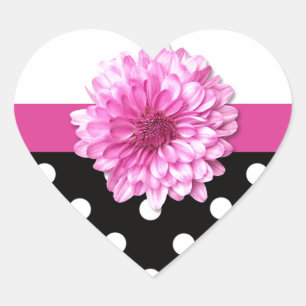 Pink Schwarz-weiße Polka-Punkte gürmisch Herz-Aufkleber