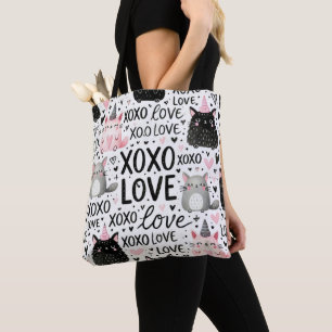 PINK SCHWARZE GRAUE VALENTINE KATZEN MICE & KISSES TASCHE